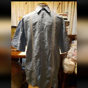 NWT CUBAVERA M CASUAL SHIRT RAYON LINEN BLUE ROCKABILLY CUBAN 50'S BOWLING CIGAR